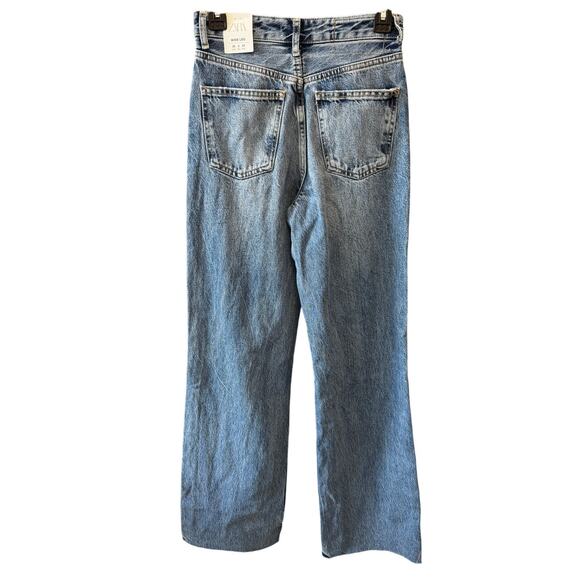 New ZARA Women's Blue Denim High Rise Full Length Wide Leg Jeans Size 4 - Picture 3 of 6